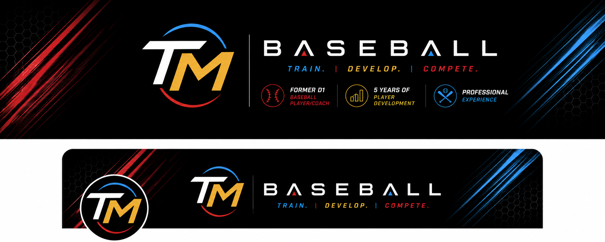 TM Baseball logo and the words Train, Develop, Compete